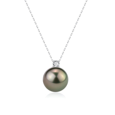 18K Pure Gold 10-12mm Tahitian Pearl & Sasha Diamond Pendant Necklace - House Of Pearls